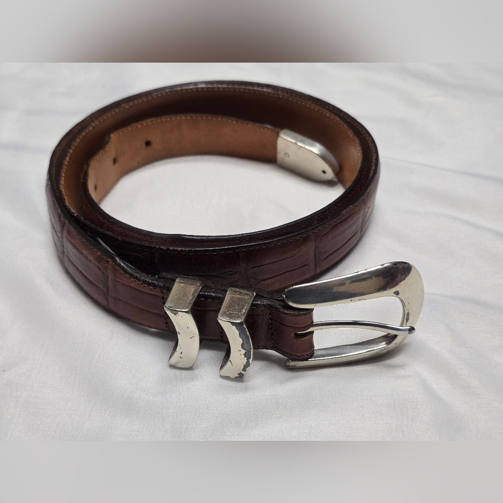 Onyx Brighton Men’s Brown Leather Belt Size 40 Western/Crocodile Pattern 19407
